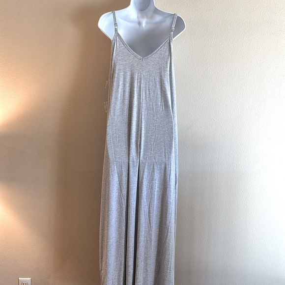 Zenana Maxi Dress Size XL Flowing Loose Fit Heather Gray Side Pockets Stretch - Picture 9 of 14